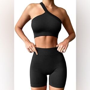 Seamless 2 Piece Workout Sets Ribbed Tank Two Piece High Waist Gym Outfit